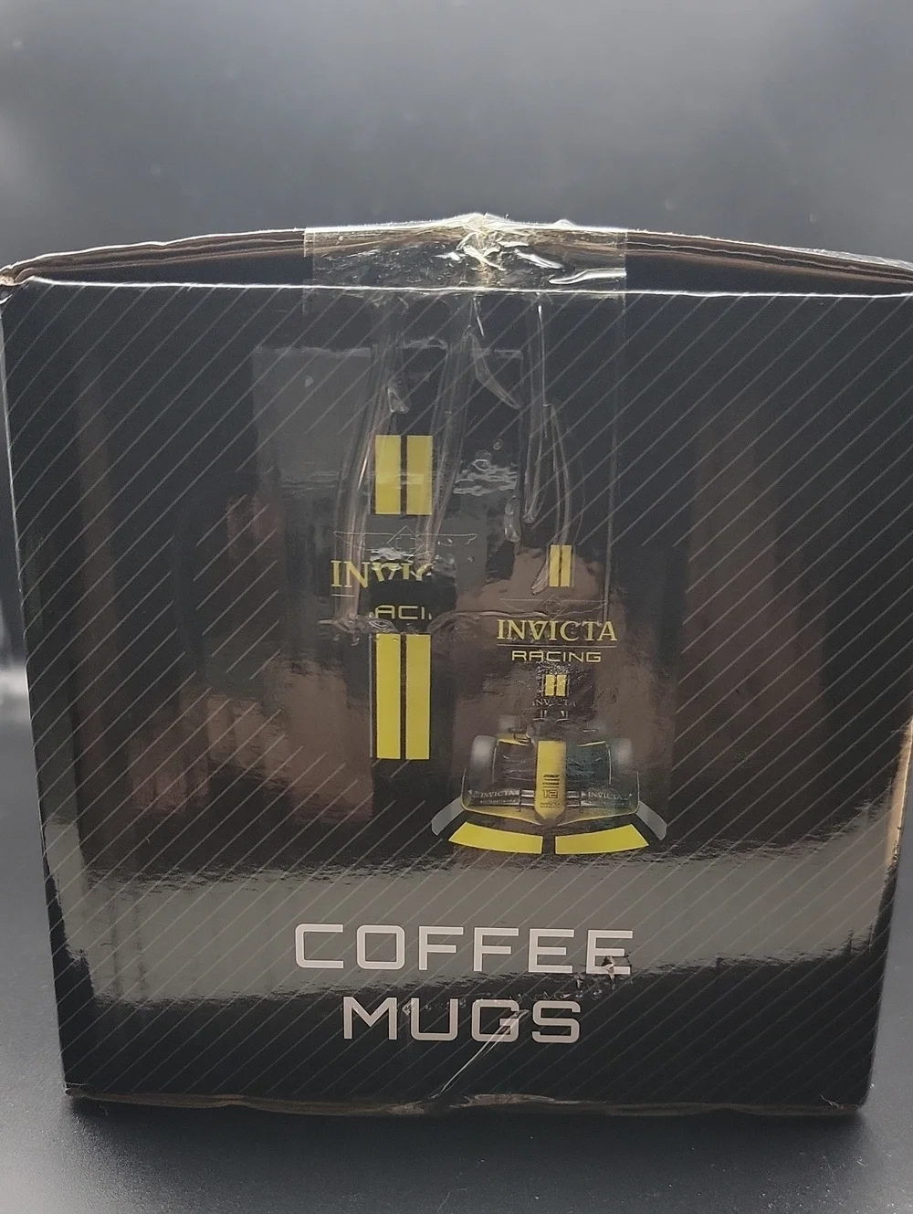 ☕️ NEW Invicta Set of 2 Ceramic F2 Racing Coffee Mugs Cups Black & Yellow IG0328